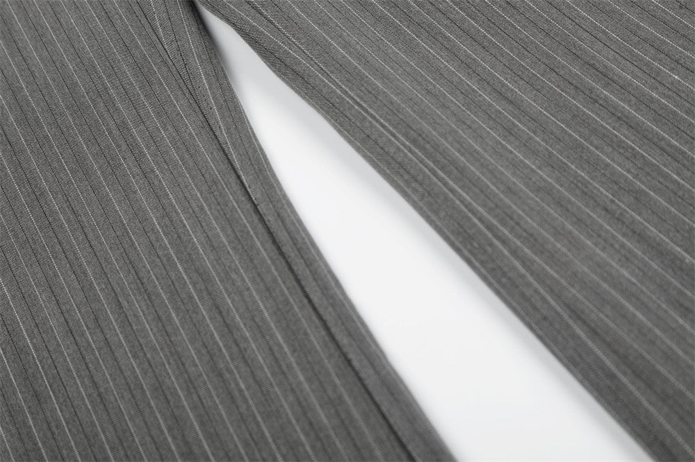 Pinstripe Wide-Leg Trousers with Music Note Embroidery