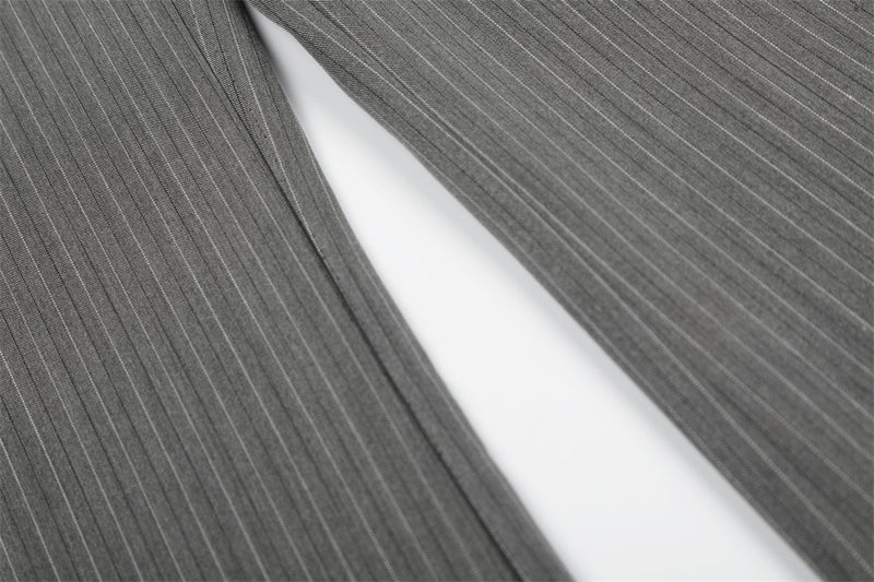 Pinstripe Wide-Leg Trousers with Music Note Embroidery
