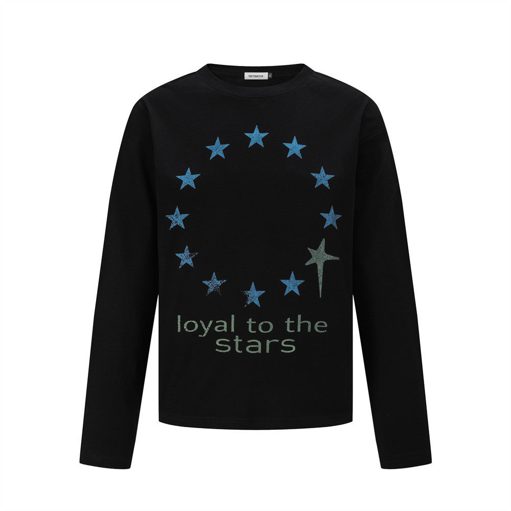 Men's Star Circle Print Long-Sleeve Crew Neck T-Shirt – Streetwear Graphic Tee