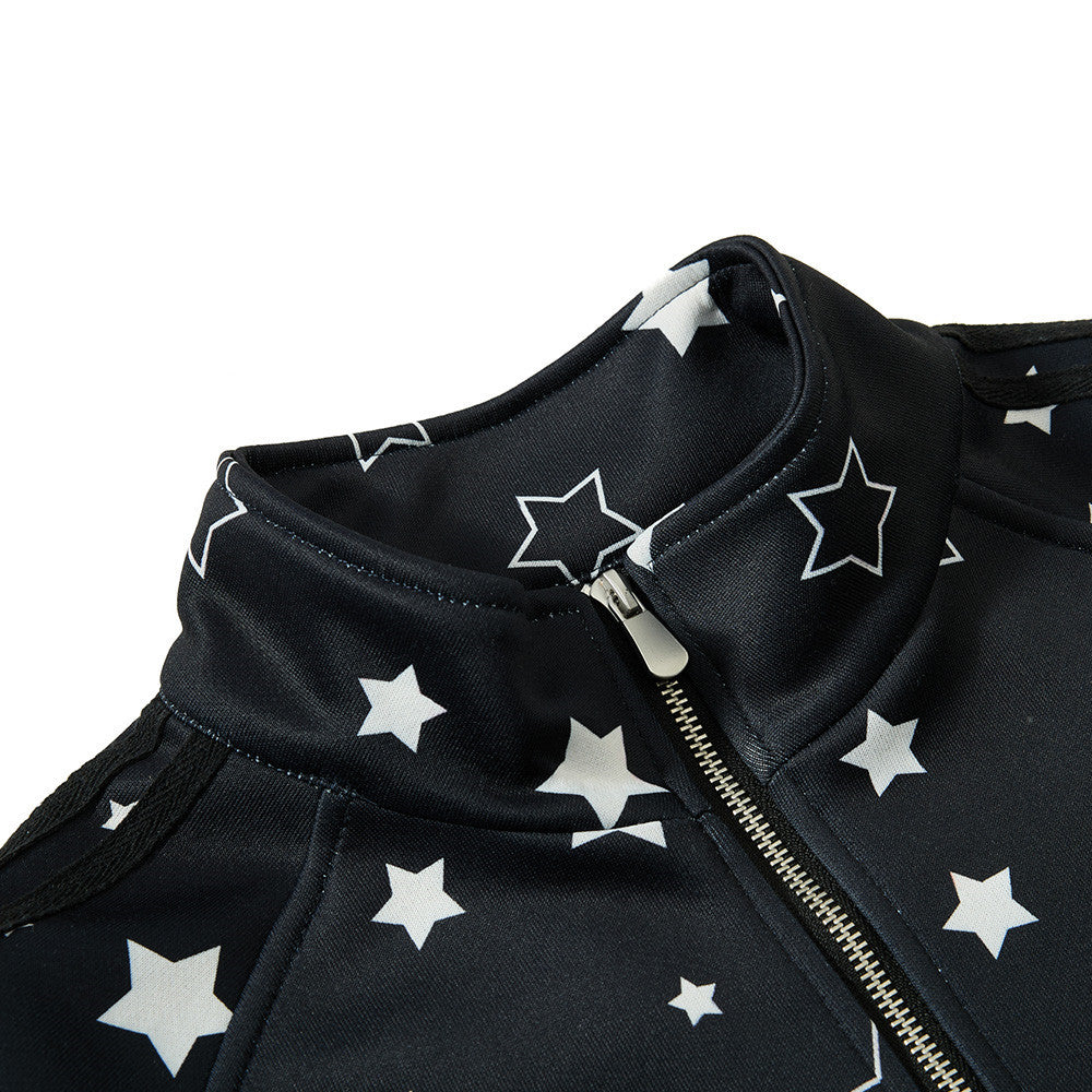 Veste zippée sportive à col montant et imprimé étoiles — Survêtement streetwear oversize