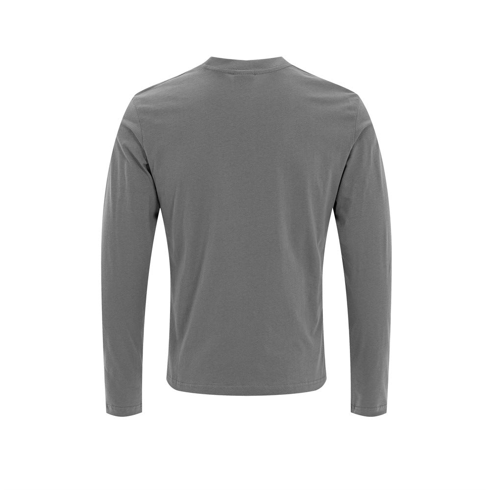 Gray long sleeve T-shirt back view with plain solid finish