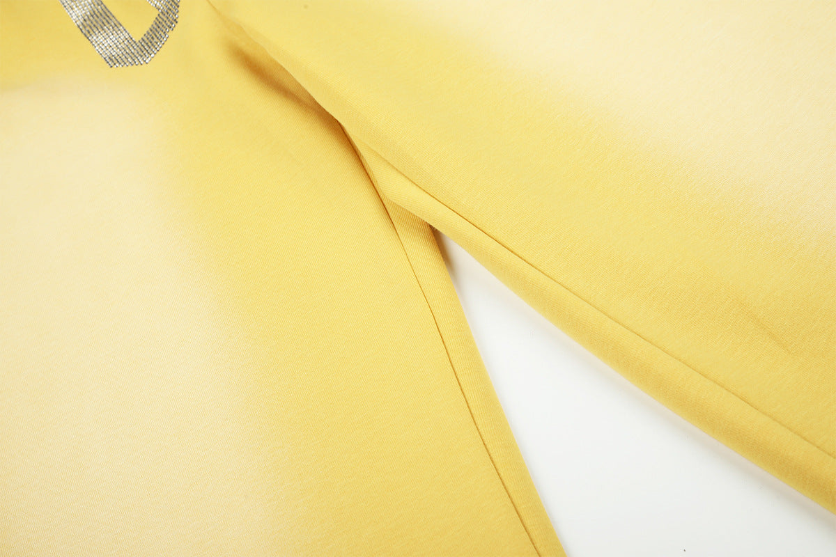 Wide-Leg Rhinestone Graphic Sweatpants – Washed Yellow Street Style