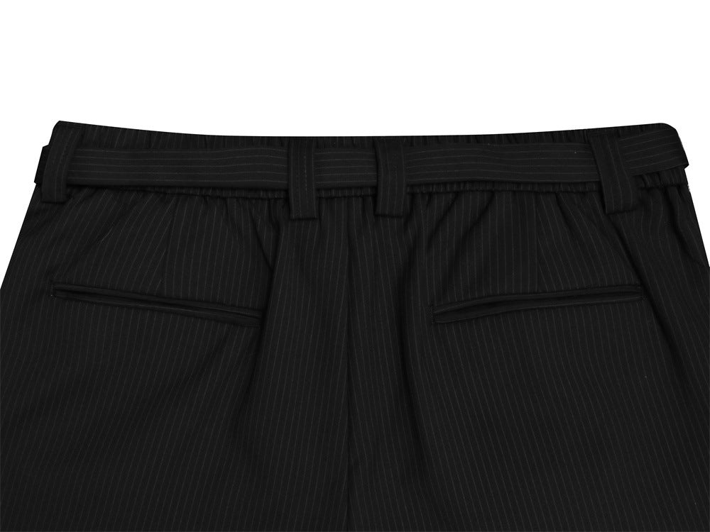 Pantalon ample rayé pour homme avec broderies florales et ceinture