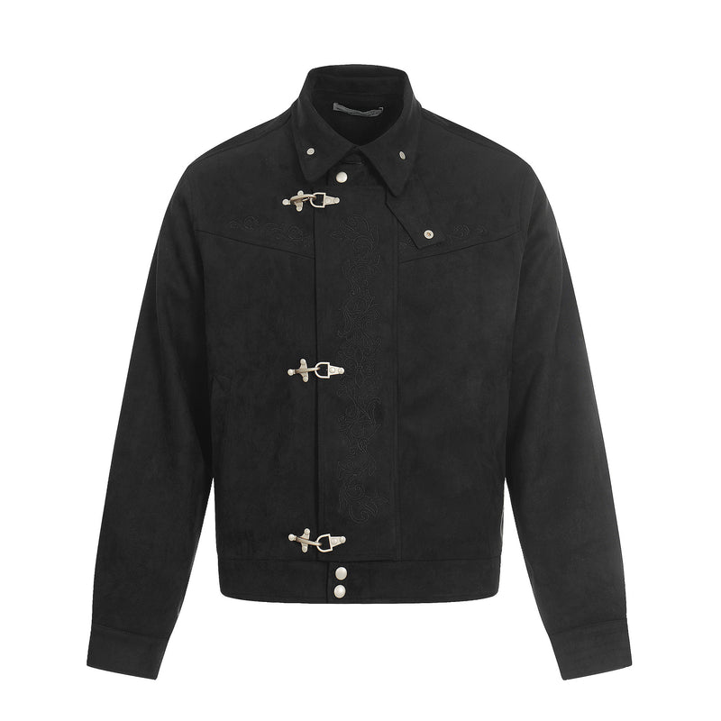 Veste en daim à fermoirs brodés – Style vintage américain Detroit pour homme