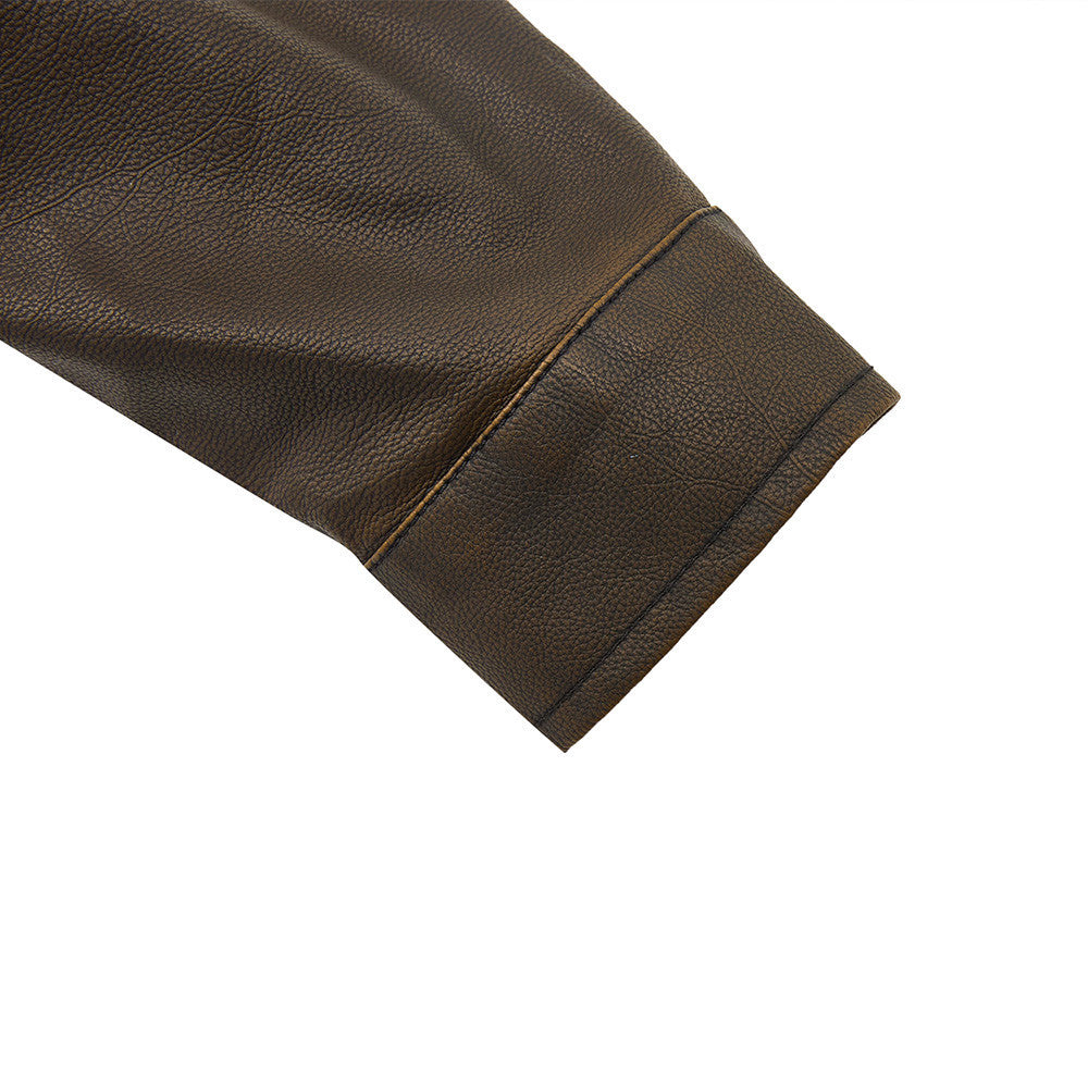 Men's Vintage Punk Multi-Zip PU Leather Moto Jacket – Distressed Brown