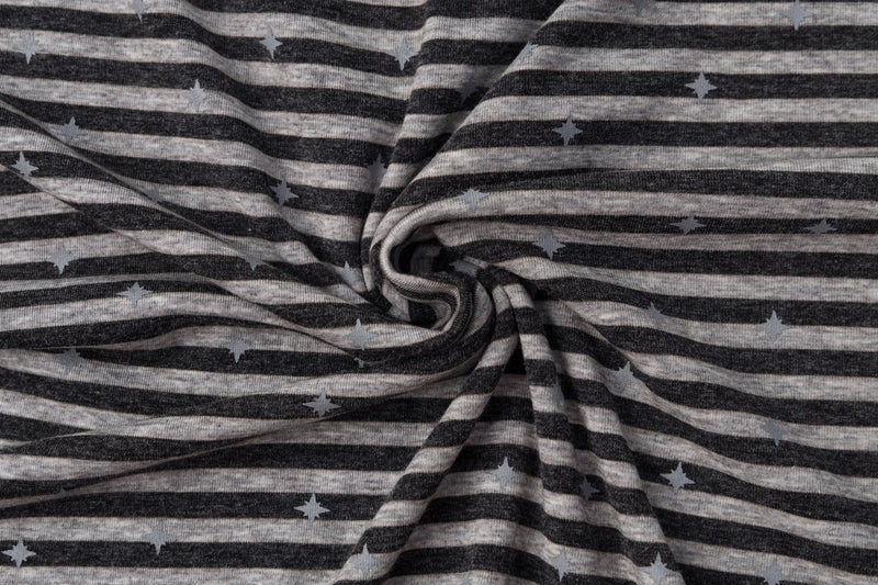 Langarmshirt mit Streifen und Sternprint sowie Rock-Lippen-und-Zunge-Grafik