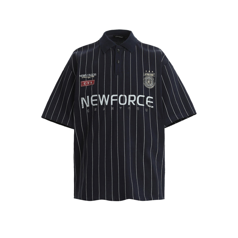 Men's Short Sleeve Pinstripe Polo Shirt – Oversized Varsity Graphic Jersey