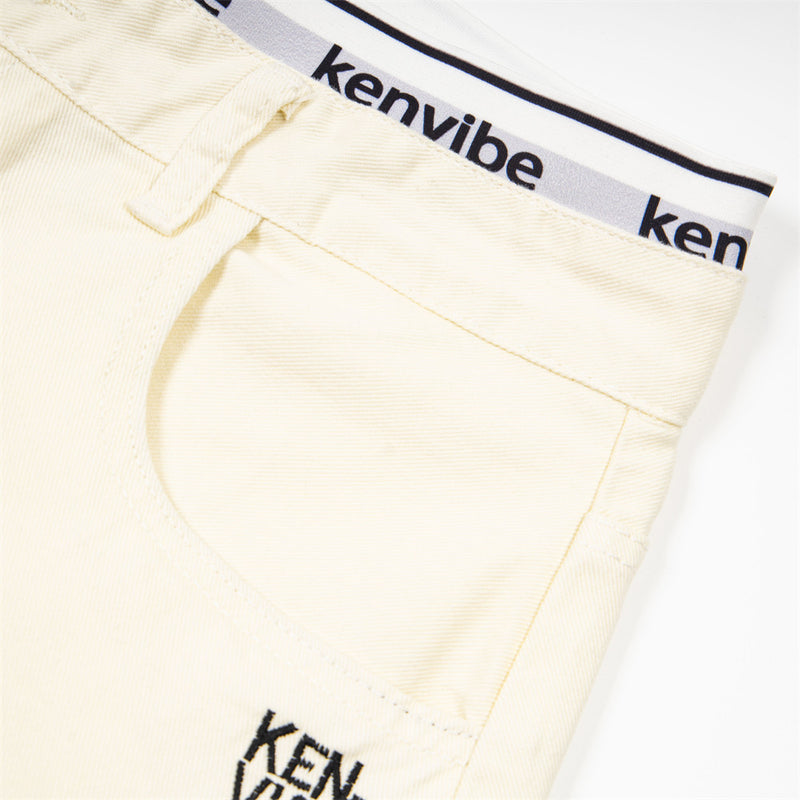 Wide-Leg Jeans with Letter Embroidery & Logo Waistband — Off White