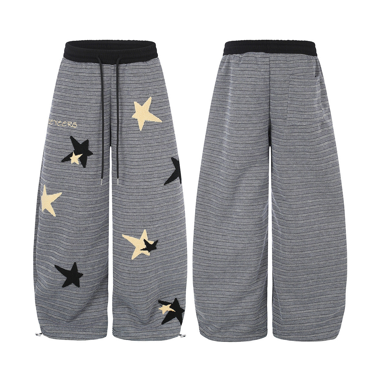 Wide-Leg Striped Sweatpants with Star Embroidery – Relaxed Fit Knit Pants