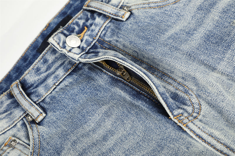 Wide-Leg Distressed Jeans – Men's Light Wash Ripped Straight-Fit Denim