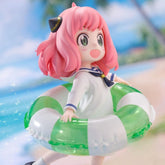 The Spy × Family Anya Forger Swimming Figure, a 10cm PVC anime collectible, showcases the beloved character with pink hair in a sailor outfit holding a green-striped inflatable ring. Ideal for collectors, it embodies beach fun amidst waves and sunlit shores.