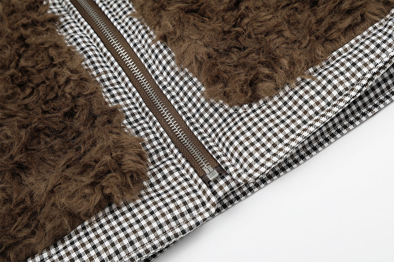 Gilet réversible en polaire teddy et tissu vichy matelassé – Gilet sans manches zippé