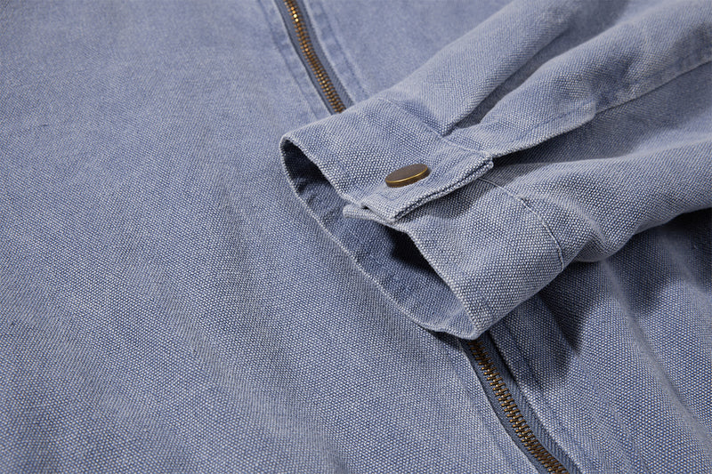Chaqueta de lona lavada workwear con cuello de pana – Estilo barn de corte cuadrado