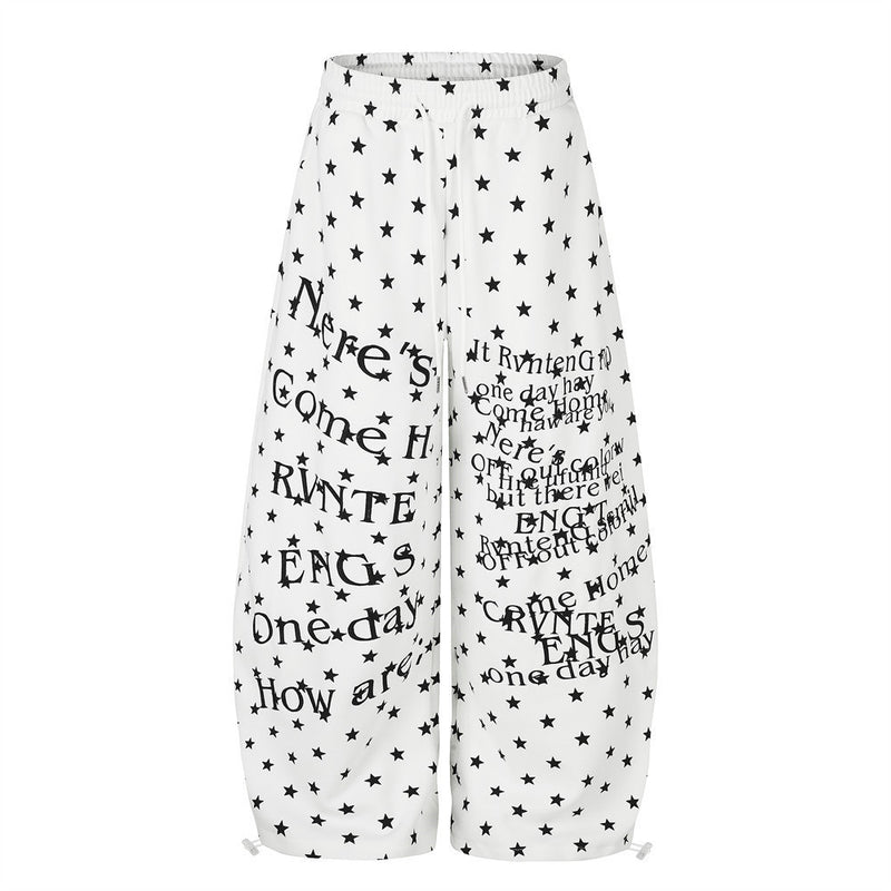 Wide-Leg Star & Letter Print Pants – Men's Hip-Hop Streetwear Baggy Fit