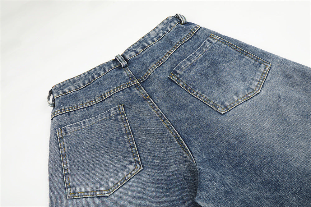 Baggy-Jeans für Herren in Schwarz – Sternprint & Wide-Leg-Denim mit drei Streifen