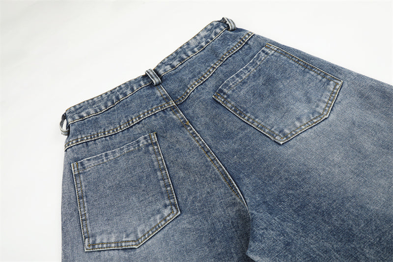 Baggy-Jeans für Herren in Schwarz – Sternprint & Wide-Leg-Denim mit drei Streifen