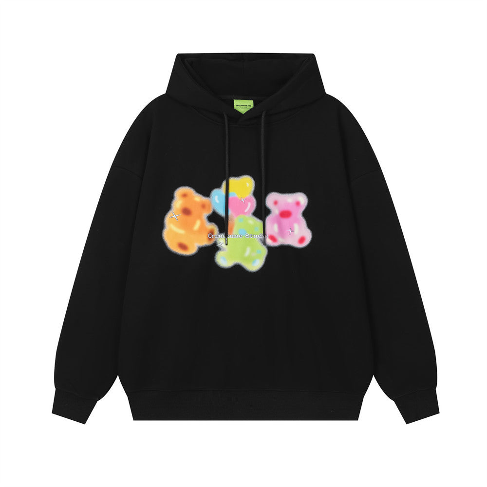 Oversize-Pullover-Hoodie mit Cartoon-Gummibärchenprint