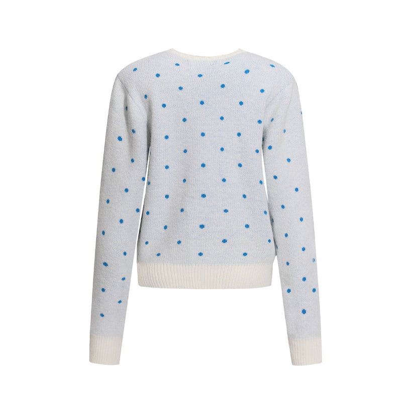 Polka Dot Knit Cardigan Sweater – Cropped Button-Up Vintage Style