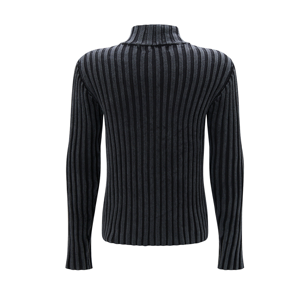 Ribbed Knit Mock-Neck Full-Zip Cardigan Sweater with Lightning Bolt Embroidery