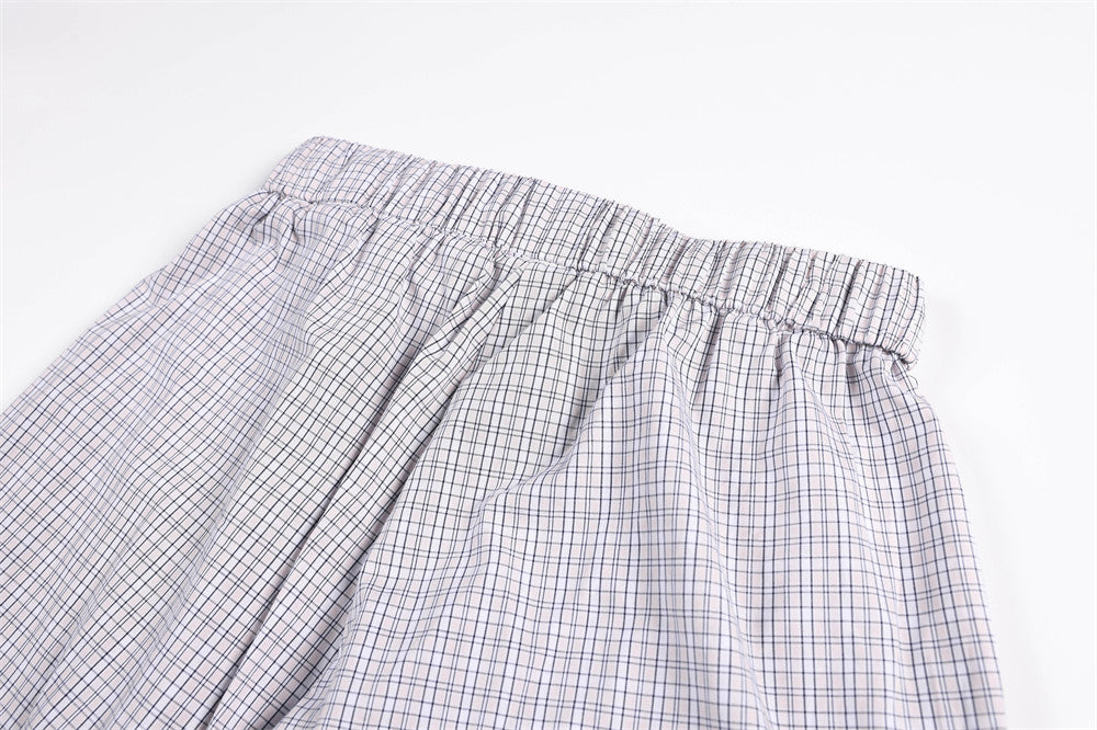 Plaid Wide-Leg Trousers – Men's Relaxed Fit Elastic Waist Pants