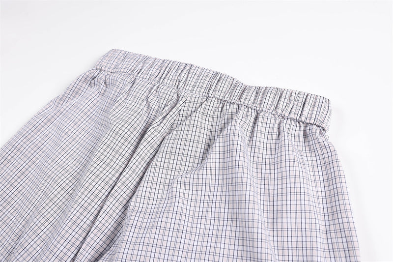 Plaid Wide-Leg Trousers – Men's Relaxed Fit Elastic Waist Pants