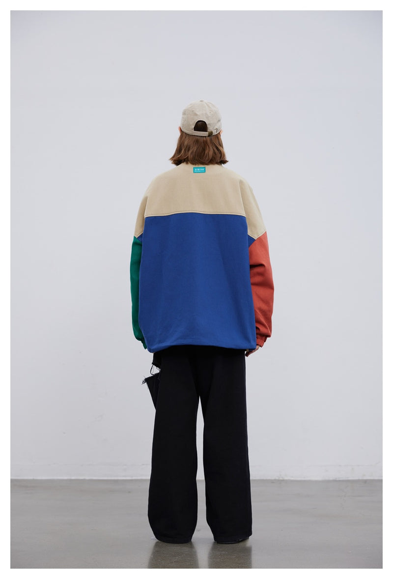 Colorblock Reversible Zip-Up Jacket — Stand Collar, Oversized Fit