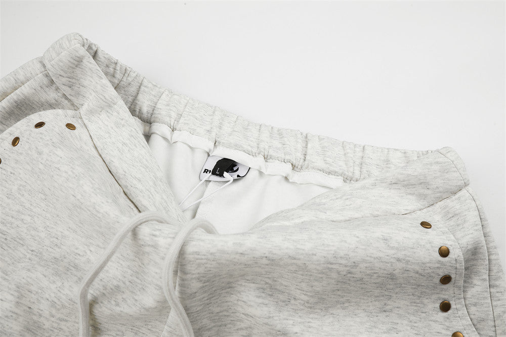 Wide Leg Sweatpants with Gold Stud Detail & Drawstring Waist