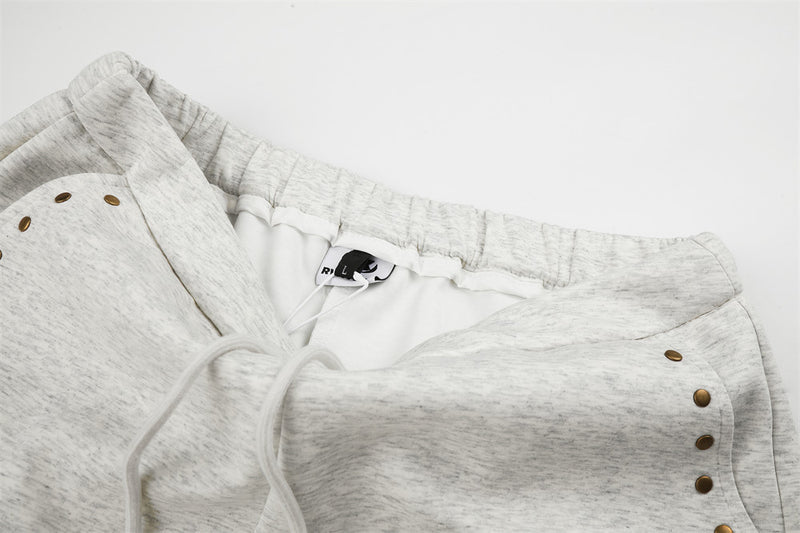 Wide Leg Sweatpants with Gold Stud Detail & Drawstring Waist