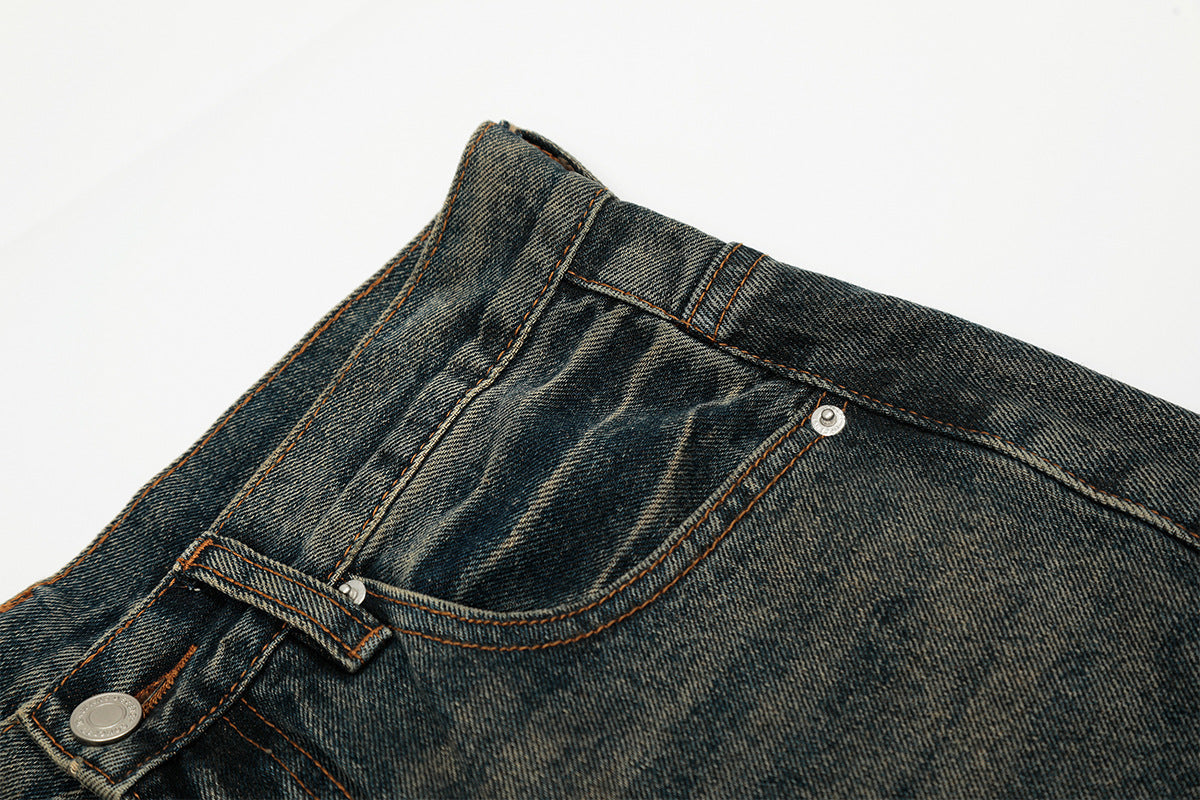 Distressed Straight-Leg-Jeans – Vintage-Washed-Ripped-Denim mit Dirty-Dye