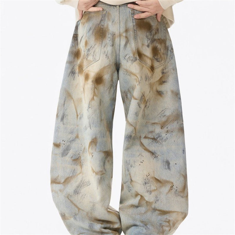 Distressed Jeans for Men – Baggy Wide-Leg Tie-Dye Washed Denim