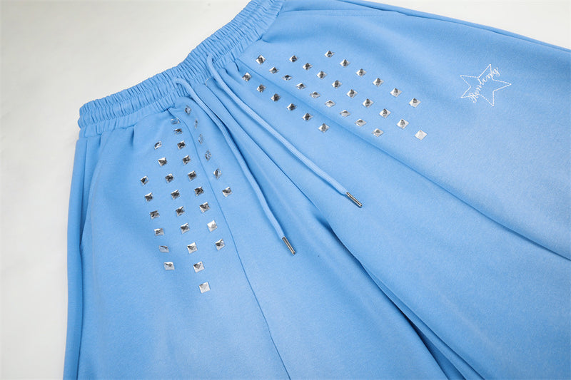 Wide-Leg Sweatpants with Square Stud Embellishments and Drawstring Waist