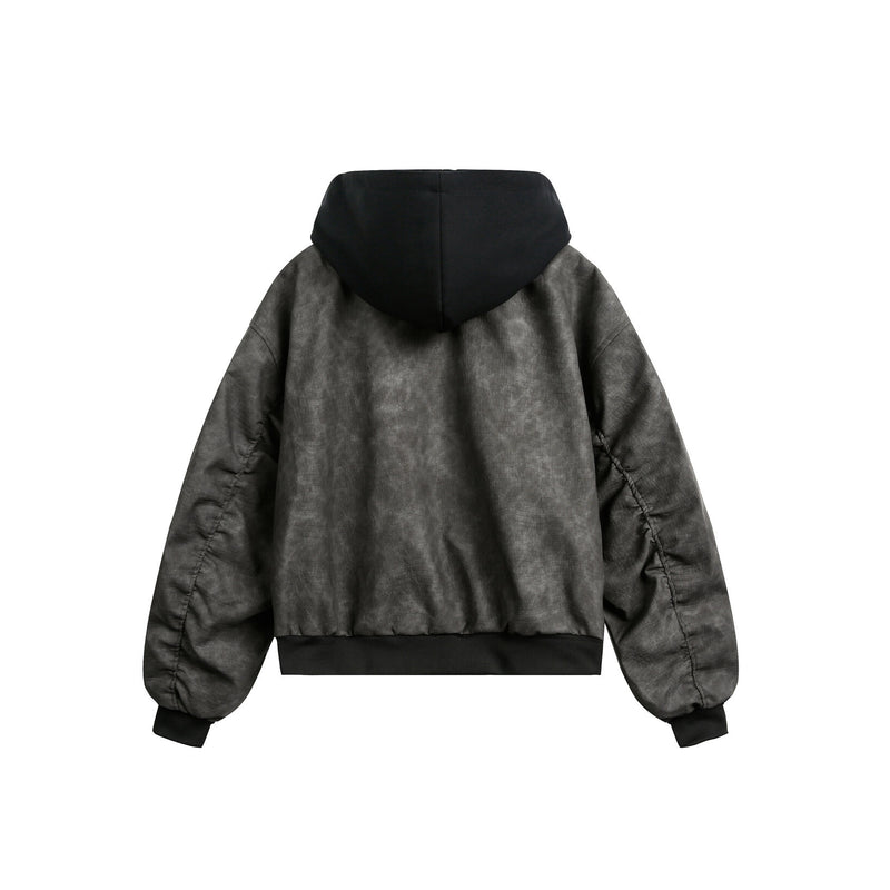 Oversized Hooded Bomber Jacket – Vintage American Streetwear PU Leather Flight