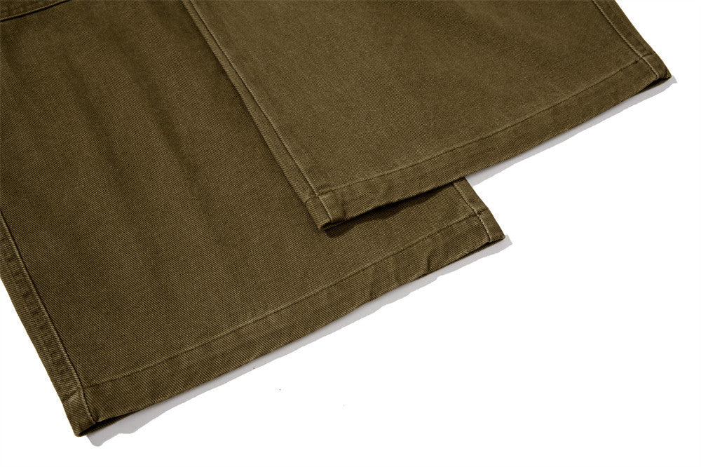 Wide-Leg Cargo Pants with Multi-Pocket Contrast Panel Design