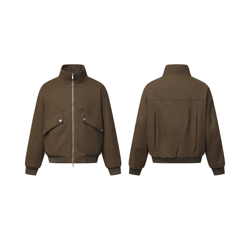 Veste bomber marron matelassée – Manteau homme zippé à col montant, style workwear