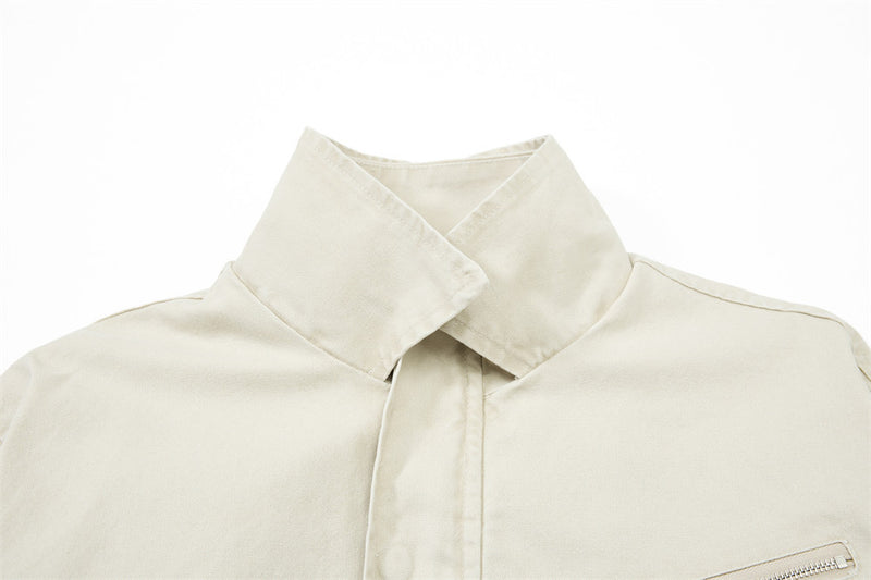 Men's Cargo Bomber Jacket with Multi-Pocket Stand Collar, Relaxed Fit