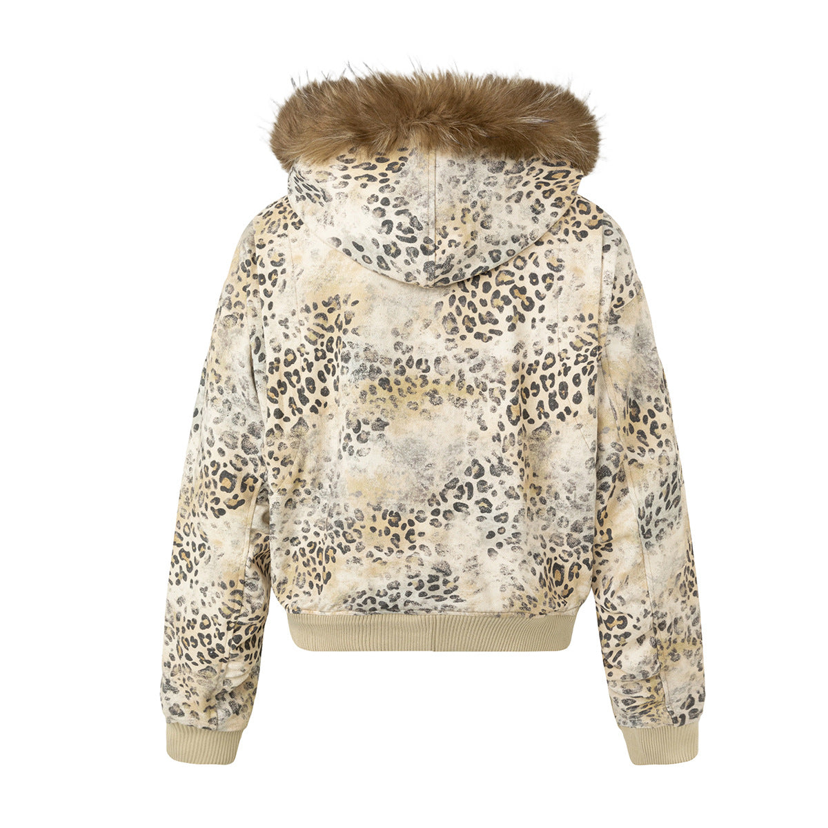 Fur-Trim Hood Bomber Jacket – Camo & Leopard Print Padded Outerwear
