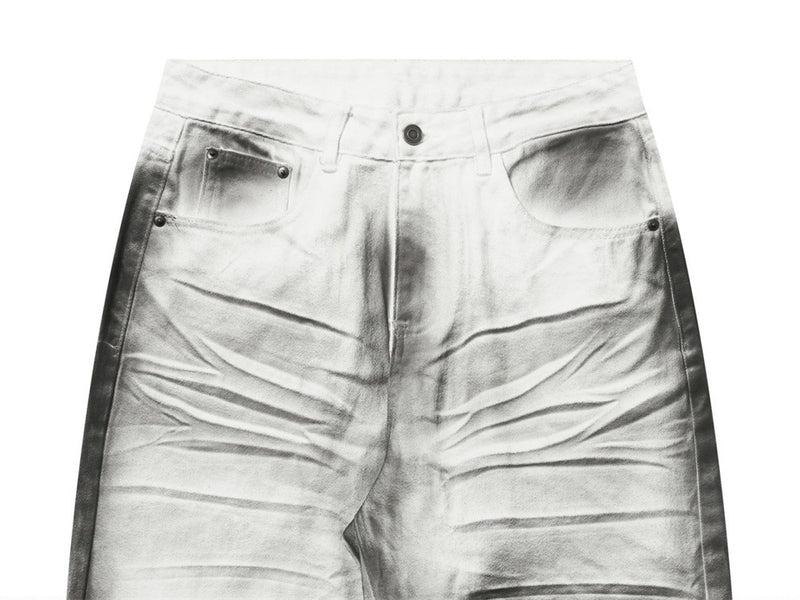 Men's Wide-Leg Baggy Jeans – Ink Wash Gradient Crinkle Print, Straight Fit