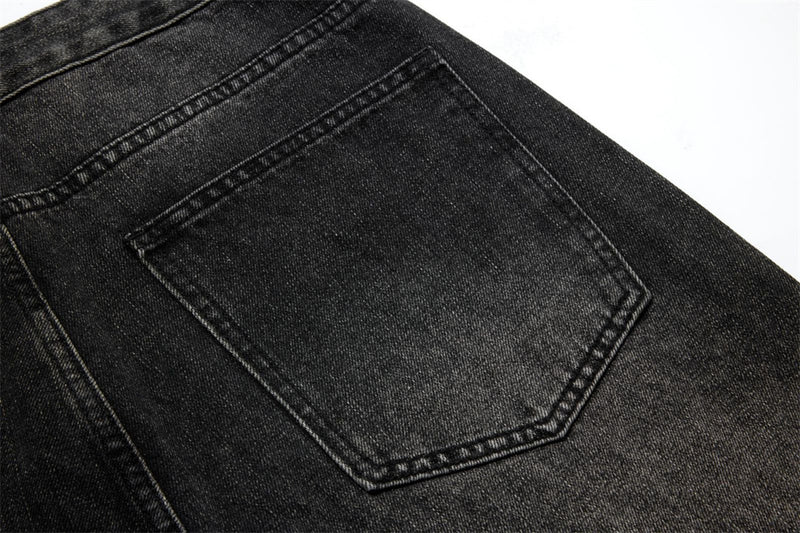 Men's Relaxed Fit Jeans – Washed Black Straight-Leg Rhinestone Star Denim
