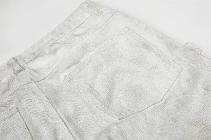 Men's Bell Bottom Jeans with Gothic Harness Straps, Metal Eyelets & Ribbon