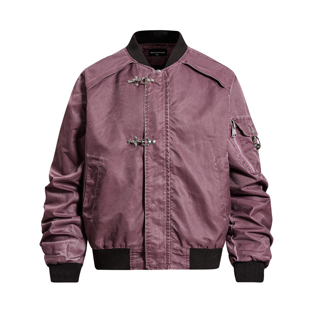 Bomber Jacket for Men – Washed Oversized Fit with Metal Clasp & Pleated Sleeves
