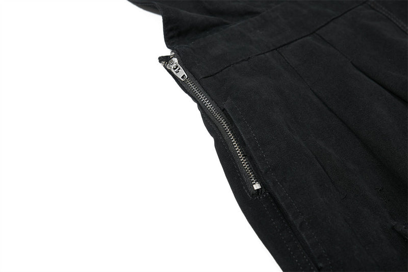 Wide-Leg Cargo Pants – High-Rise Zip Waistband & Side Pocket Detail