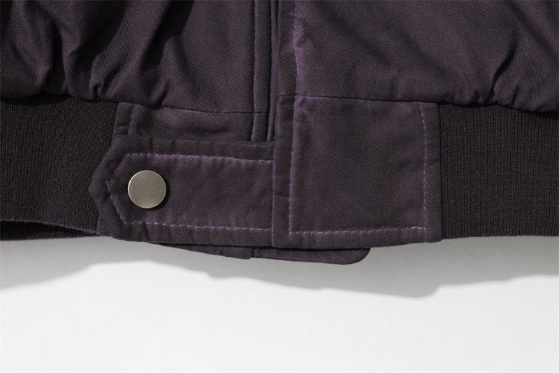 Ruched Sleeve Bomber Jacket with Clasp Front and Stand Collar