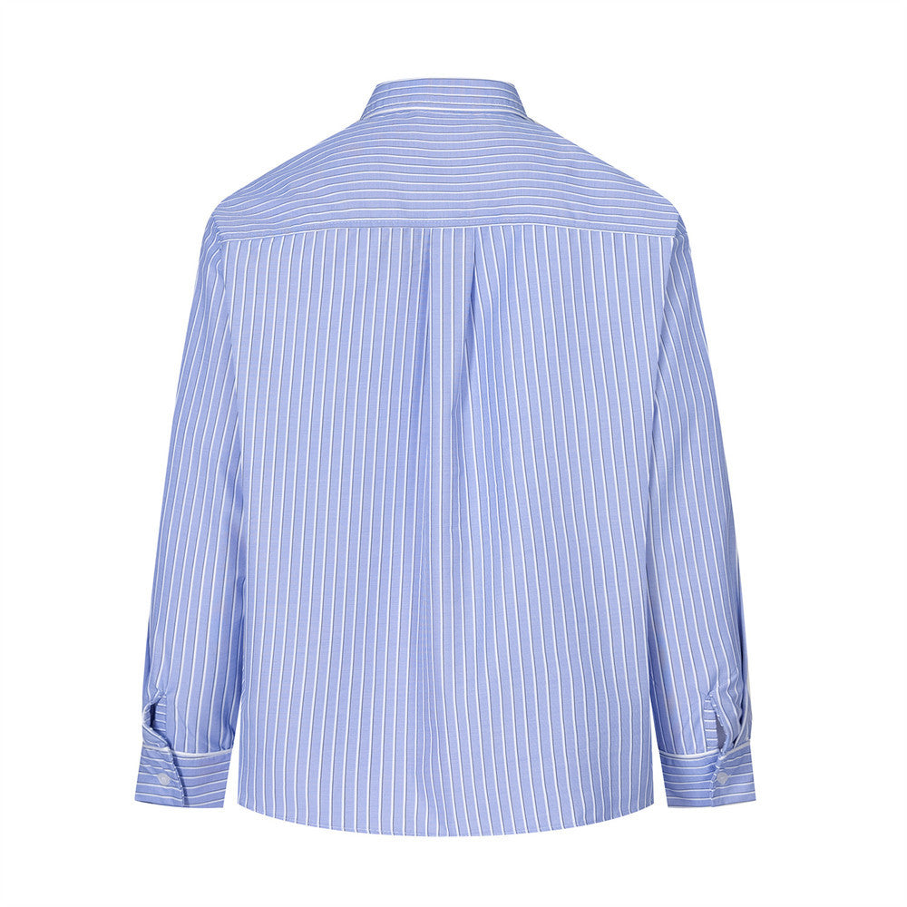 Men's Striped Long Sleeve Shirt – Oversized Western Embroidery & Dual Chest