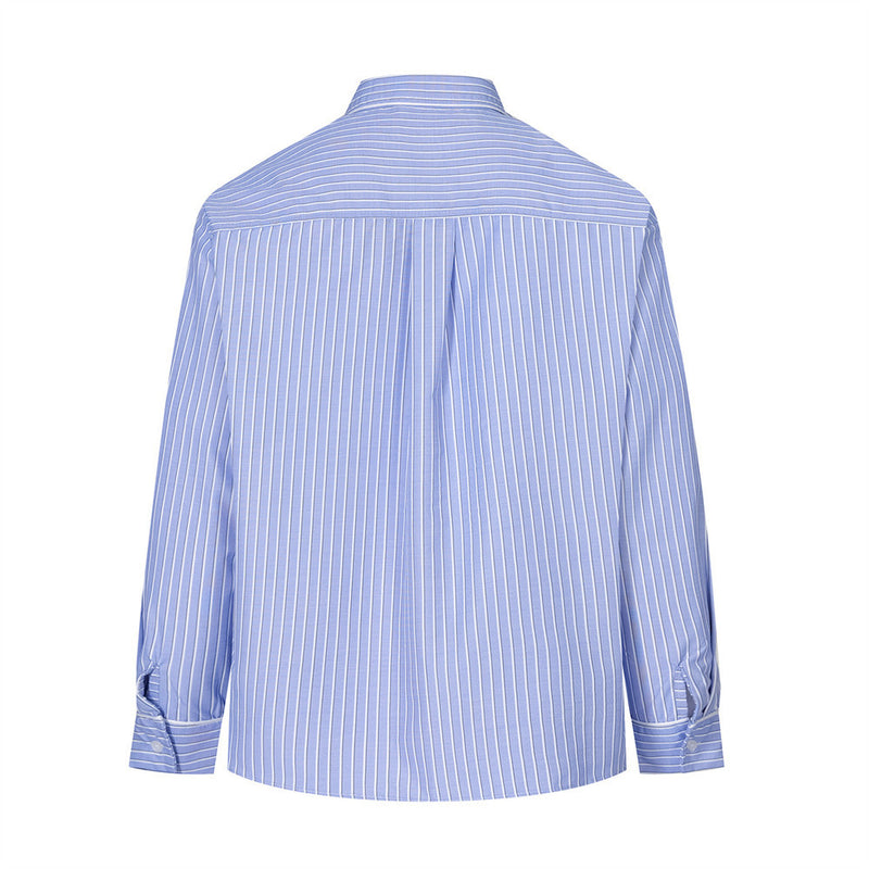 Men's Striped Long Sleeve Shirt – Oversized Western Embroidery & Dual Chest