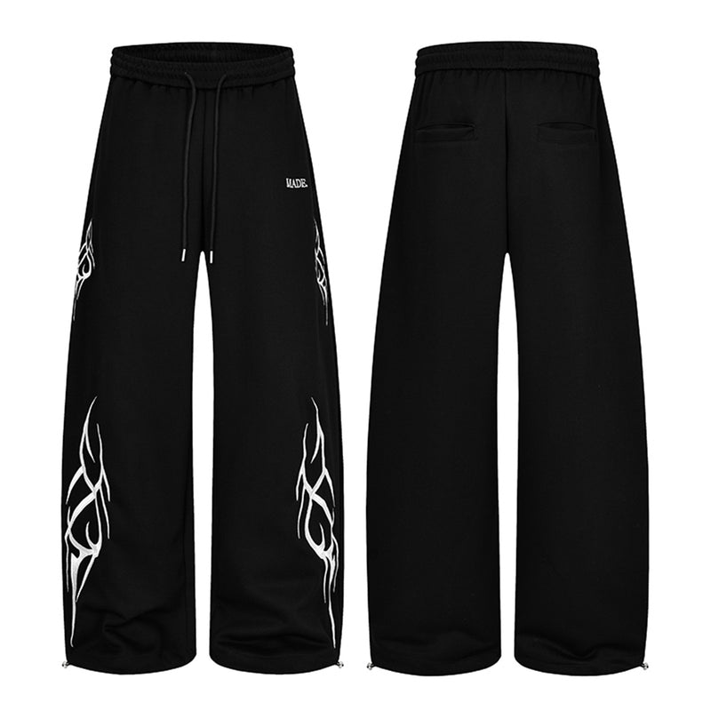Tribal Print Wide-Leg Sweatpants with Drawstring Waist