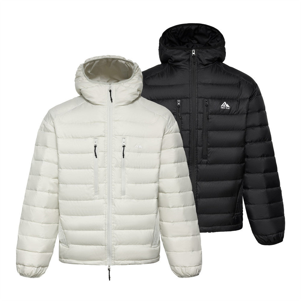 Men's Hooded Puffer Down Jacket – Dual Zip, Solid Color Winter Coat