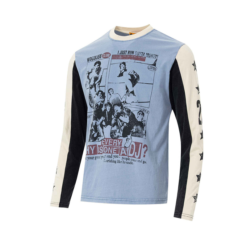 カラーブロック ロングスリーブ グラフィックTシャツ｜ヴィンテージ ストリートウェア コミックプリント
