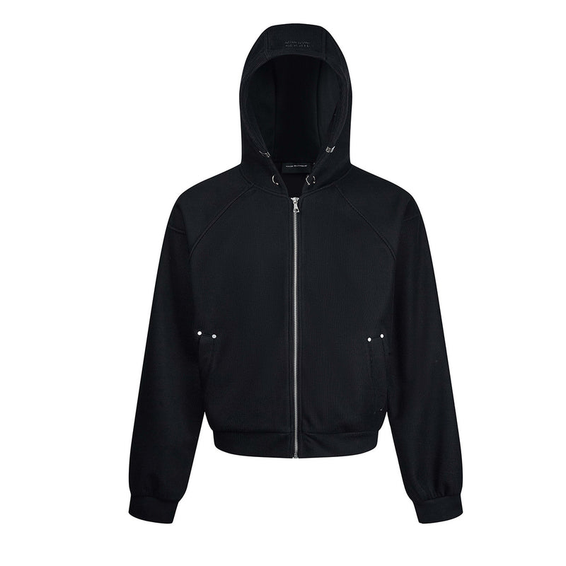 Sweat à capuche court zippé – Sweat intégralement zippé à manches raglan côtelées