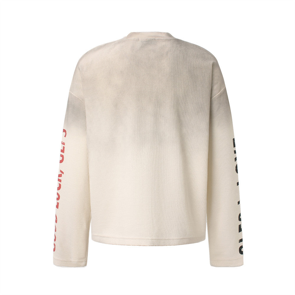 Herren-Langarmshirt aus Waffelstrick mit Grafik – „Loneliness Broken Reality“-Print