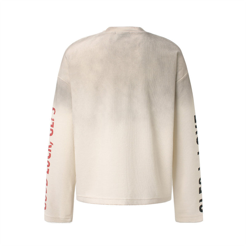Herren-Langarmshirt aus Waffelstrick mit Grafik – „Loneliness Broken Reality“-Print